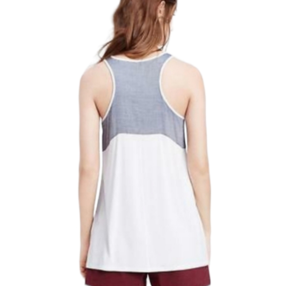 Vince white racerback tank with chambray upper back